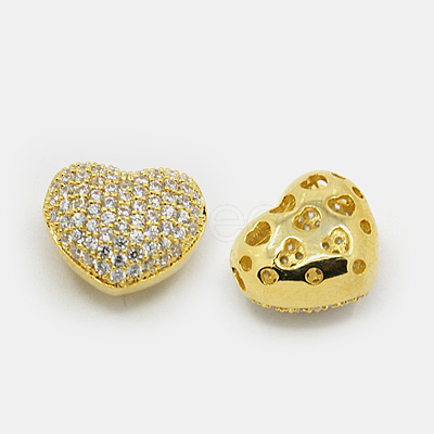 Hollow Heart Brass Cubic Zirconia Beads ZIRC-F001-136G-1