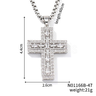 Brass Crystal Rhinestone Shiny Cross Pendant Box Chain Necklaces XO0635-2-1