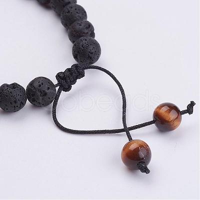 Natural Lava Rock & Howlite Round Beaded Bracelets for Men BJEW-JB02954-1