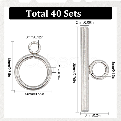 SUNNYCLUE 40Pcs 304 Stainless Steel Ring Toggle Clasps STAS-SC0007-42B-1