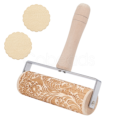 Paisley Pattern Wood with Stainless Steel Rolling Pin TOOL-WH0155-97-1