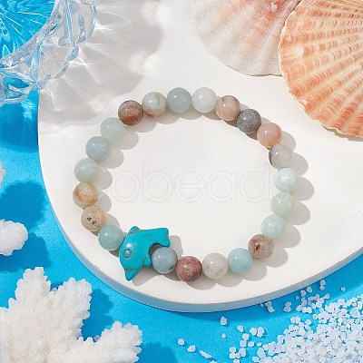 8MM Round Natural Flower Amazonite Beaded Stretch Bracelets BJEW-JB10217-03-1