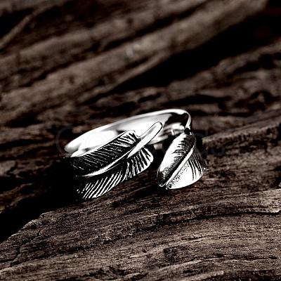 Fashionable Unisex 316L Surgical Stainless Steel Feather Cuff Rings RJEW-BB09945-11-1