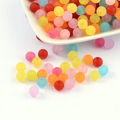 8mm Mixed Transparent Round Frosted Acrylic Ball Bead X-FACR-R021-8mm-M-1