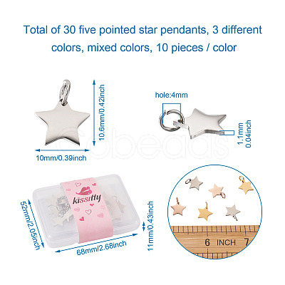 Kissitty 30Pcs 3 Colors 304 Stainless Steel Charms STAS-KS0001-15-1