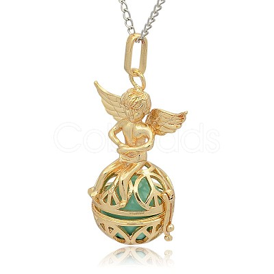 Golden Tone Brass Hollow Round Cage Pendants KK-J238-07G-1