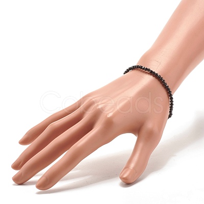 Natural Black Spinel Beads Stretch Bracelet for Women BJEW-JB07420-02-1