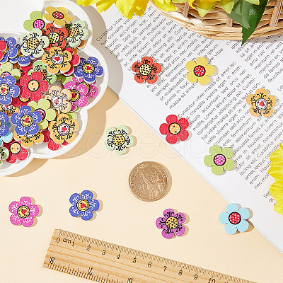 2-Hole Printed Wooden Buttons WOOD-WH0024-137-1