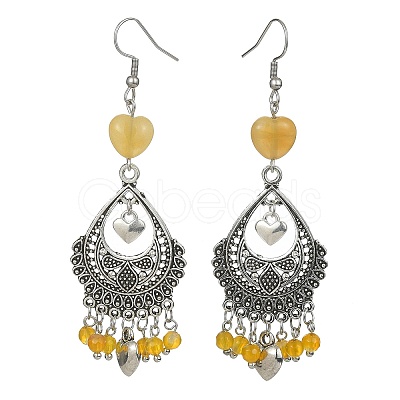 Natural & Synthetic Mixed Gemstone Heart Chandelier Earrings EJEW-JE05364-1