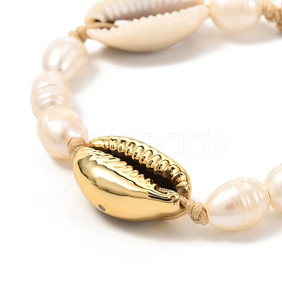 Natural Pearl & Cowrie Shell Braided Bead Bracelet for Teen Girl Women BJEW-JB07063-1