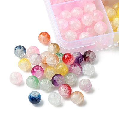 375Pcs 15 Colors Crackle Baking Painted Imitation Jade Glass Beads Sets DGLA-FS0001-06-1