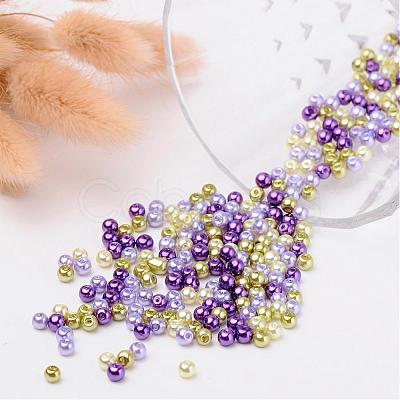 Lavender Garden Mix Pearlized Glass Pearl Beads HY-X006-4mm-08-1