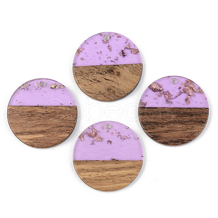 Transparent Resin & Walnut Wood Pendants RESI-S389-025A-B01-1