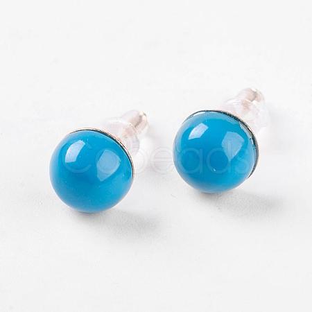 Synthetic Blue Turquoise Ear Studs EJEW-G223-A04-1