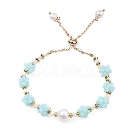 Natural Pearl & Glass Braided Slider Bracelet BJEW-N018-01C-1