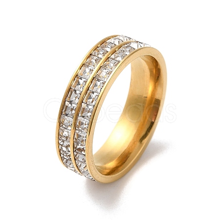 Vacuum Plating 304 Stainless Steel Finger Ring with Cubic Zirconia RJEW-Z029-01G-1