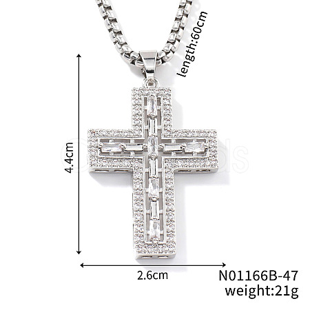 Brass Crystal Rhinestone Shiny Cross Pendant Box Chain Necklaces XO0635-2-1