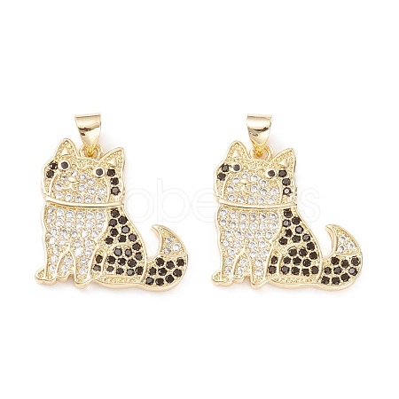 Brass Micro Pave Clear & Black Cubic Zirconia Pendants KK-D067-11G-RS-1