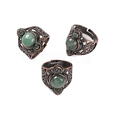 Natural Green Aventurine Retro Finger Rings RJEW-B067-01R-19-1