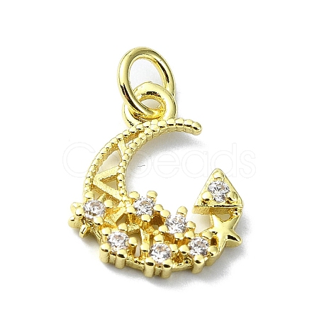 Moon Theme Brass Micro Pave Clear Cubic Zirconia Charms KK-H475-57G-01-1