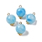 Two Tone Acrylic Pendants,  with Brass Loops, Round, Deep Sky Blue, 16.5x12mm, Hole: 1.8mm