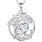 925 Sterling Silver Double-Layer Necklace, Twelve Birthstone Pendants, Tree of Life, Platinum, Clear, 16.14~19.69 inch(41~50cm)