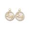 Brass Pendants Pave Shell, with Clear Cubic Zirconia, Round with Word Love, Real 18K Gold Plated, 18x16x3mm