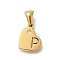 304 Stainless Steel Heart Pendants with Rhinestone, Golden, Letter P, 11x13x2.5mm, Hole: 5x3mm