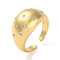 Plating Brass Micro Pave Cubic Zirconia Open Cuff Rings, Real 18K Gold Plated, Clear, Adjustable