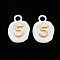 Spray Painted Alloy Pendants, Cadmium Free & Lead Free, Oval with Number 5, White, 26x18.5x3mm, Hole: 4mm