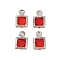 Rack Plating Brass Glass Pendants, Cadmium Free & Lead Free, Long-Lasting Plated, Square, Platinum, Red, 7x4.5x2mm, Hole: 1mm