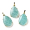 Natural Amazonite Pendants, Brass Teardrop Charms, Golden, Cadmium Free & Lead Free, 28.5x18x5~6mm, Hole: 5x4mm