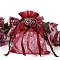 10Pcs Organza Gift Drawstring Bags with Rose, Jewelry Pouches, Wedding Party Christmas Favor Gift Bags, Rectangle, Dark Red, 9x7cm