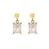 Fashionable stainless steel earrings with rectangular zirconia studs and diamond inlays. JJ6846-2-1