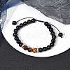 Natural Black Stone & Tiger Eye Round Braided Bead Bracelets BJEW-JB09728-2