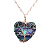 Tree Of Life Wire Wrapped Peach Heart Abalone Shell Shape Stone Pendant Necklaces PW-WG93713-06-1