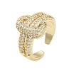 Rack Plating Oval Brass Micro Pave Cubic Zirconia Open Cuff Rings for Women RJEW-B064-06G-1