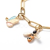 Alloy Enamel Flower & Bee & Butterfly Charm Bracelet with Paperclip Chains BJEW-JB08702-6