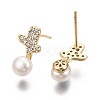 Brass Micro Pave Clear Cubic Zirconia Stud Earrings EJEW-N018-004-NF-2