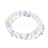 Macaron Color Dyed Natural Selenite Round Beaded Stretch Bracelet X-BJEW-D024-01-1