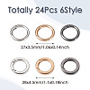 Beadthoven 24Pcs 6 Styles Zinc Alloy Spring Gate Rings FIND-BT0001-25-15
