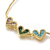 Rack Plating Brass Micro Pave Colorful Cubic Zirconia Box Chain Heart Link Slider Bracelets BJEW-H614-01G-01-2