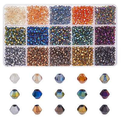 DICOSMETIC 2400Pcs 15 Colors Electroplate Glass Bead Strands EGLA-DC0001-09-1