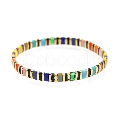 Bohemian Style Rainbow Tila Glass Bead Woven Stripe Bracelet for Women HA7493-4-1