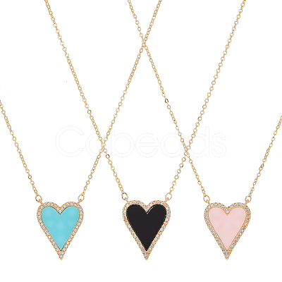 ANATTASOUL 3Pcs 3 Colors Rhinestone Heart Pendant Necklace NJEW-AN0001-69-1