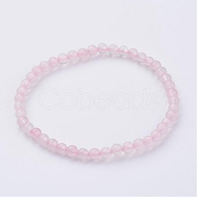 Natural Rose Quartz Beaded Stretch Bracelets BJEW-JB02459-01-1