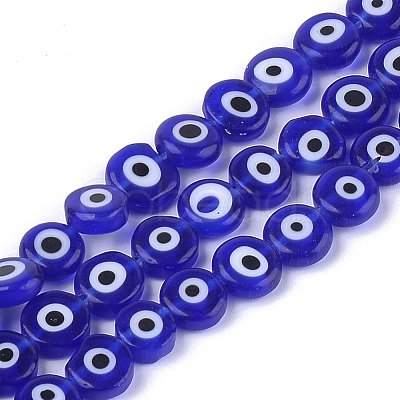 Handmade Evil Eye Lampwork Beads Strands X-LAMP-S191-02B-03-1