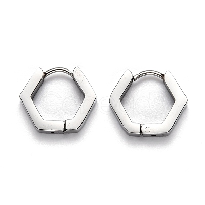 Tarnish Resistant 304 Stainless Steel Hexagon Huggie Hoop Earrings STAS-H156-03B-P-1