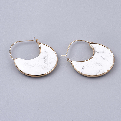 Natural Howlite Crescent Moon Dangle Hoop Earrings G-S344-75I-1