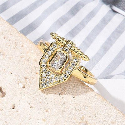 Brass Micro Pave Clear Cubic Zirconia Cuff Finger Rings for Women RJEW-U033-10G-1